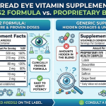 Comparison of an AREDS2 supplement facts label versus a generic proprietary blend eye vitamin label