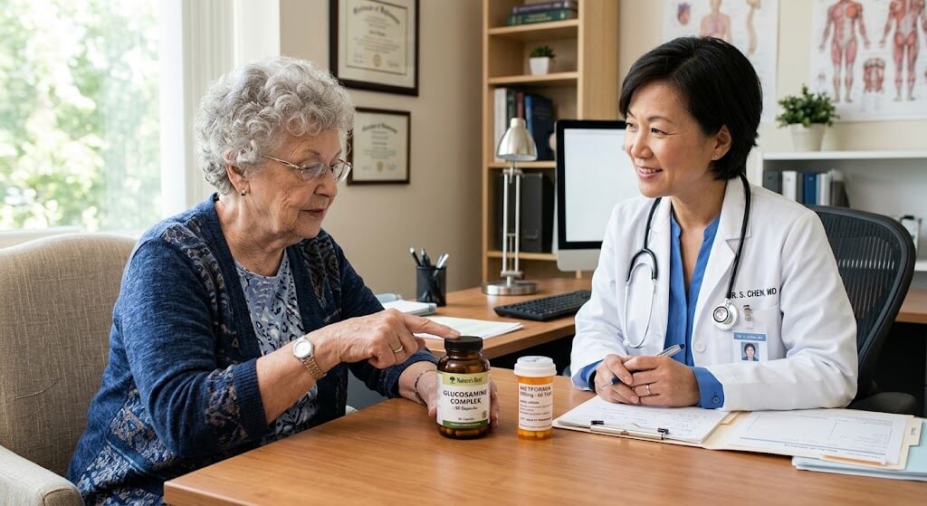 Doctor discussing dietary supplement and medication interactions with a patient.