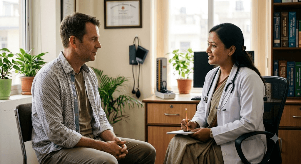 Patient discussing nerve health symptoms with a doctor